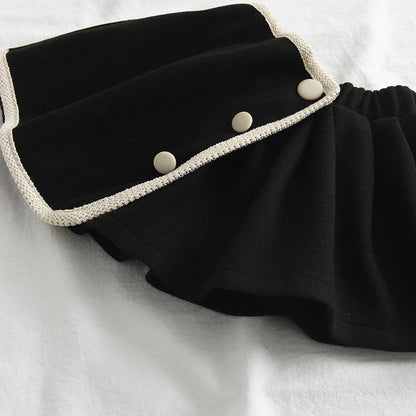 Black Edge Round Neck Button Top & Skirt Two Piece Set