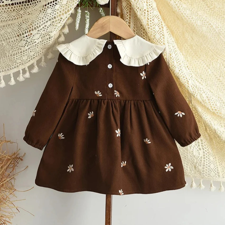 Embroidery Contrasting Color Lapel Dress