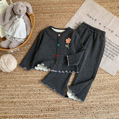 Plush Girls' Long Sleeved Top & Ruffle Pants Two Piece Set