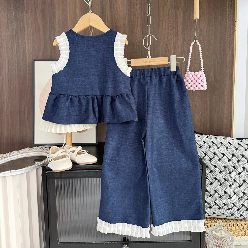 Lace Splicing Sleeveless Top & Pants 2-piece Set
