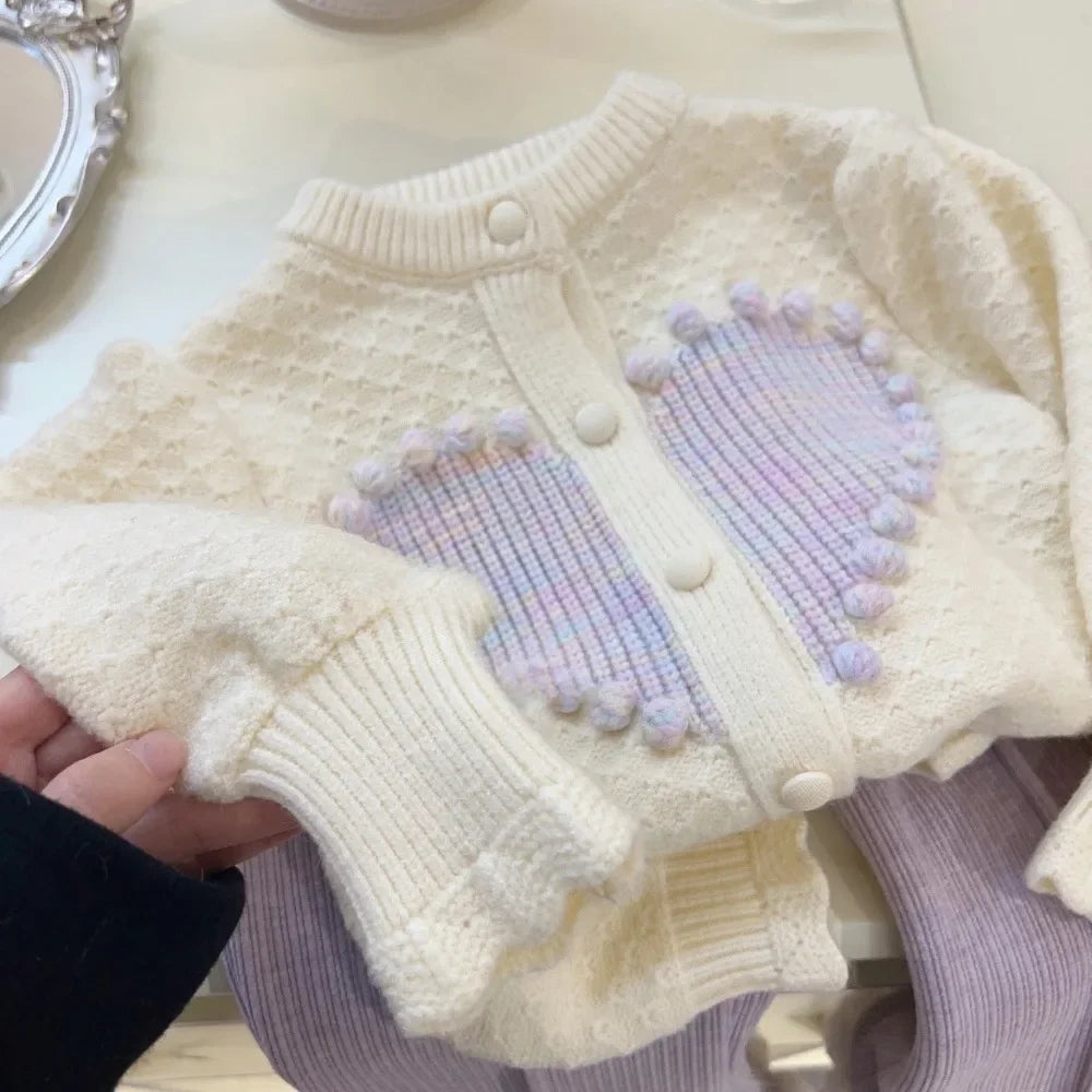 Purple Sweet and Cute Knitted Sweater & Velvet Pants Two Piece Set