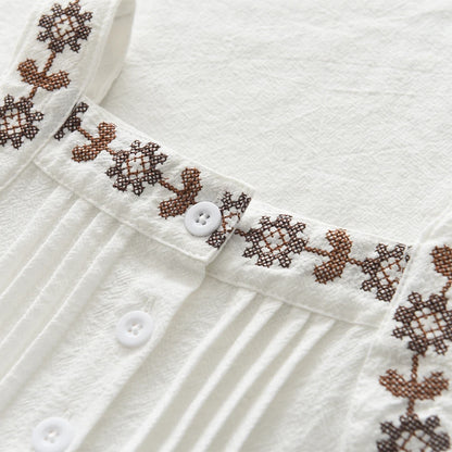 Cotton Embroidered Vest Top & Wide-Leg Pants Set