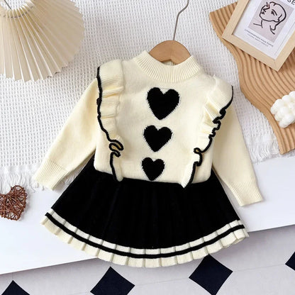 Love Sweater Top & Pleated Skirt 2-Piece Set
