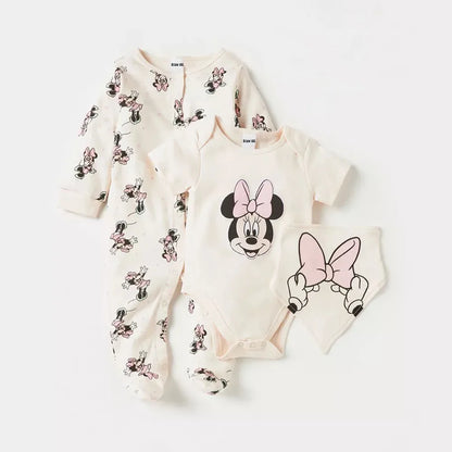 3Pcs Cotton Baby Rompers & Bib Set