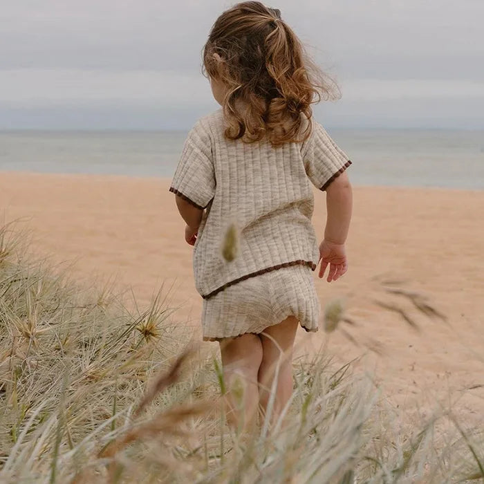 Knitted Short Sleeved Pullover Top & Shorts Set