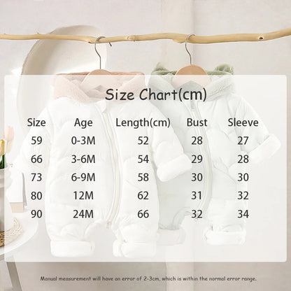 Winter Baby Thickened Jumpsuit Fur Lining Hooded Warm Fleece Quilted Outwear