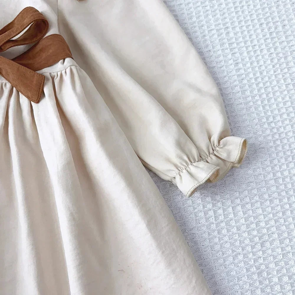 New Long Sleeved Casual Dress With Bow Tie