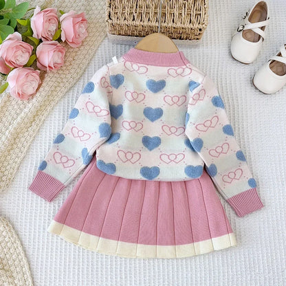 Love Top & Pleated Skirt Two-Piece Set