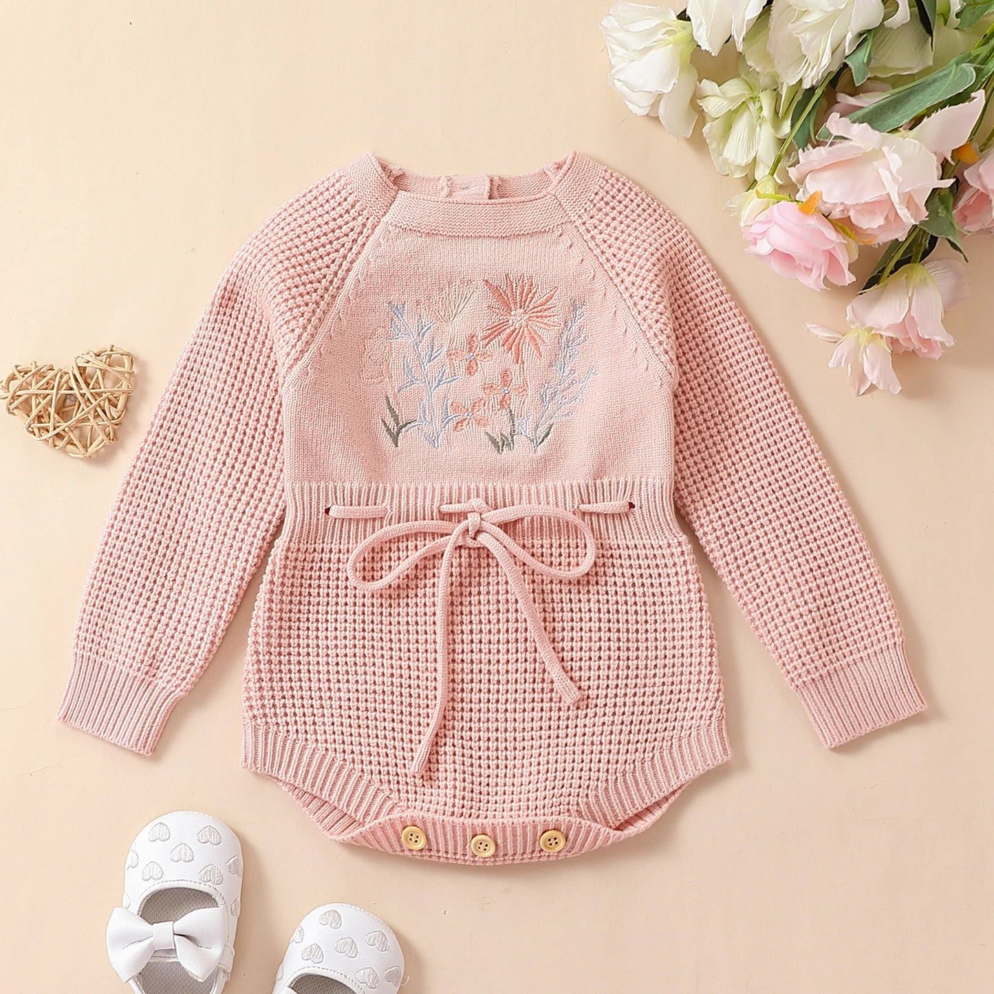 Soft Cotton Flower Embroidery Romper