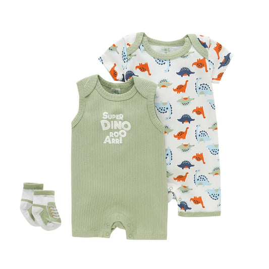 Dino Soft Cotton 3-Piece Animal Romper Set