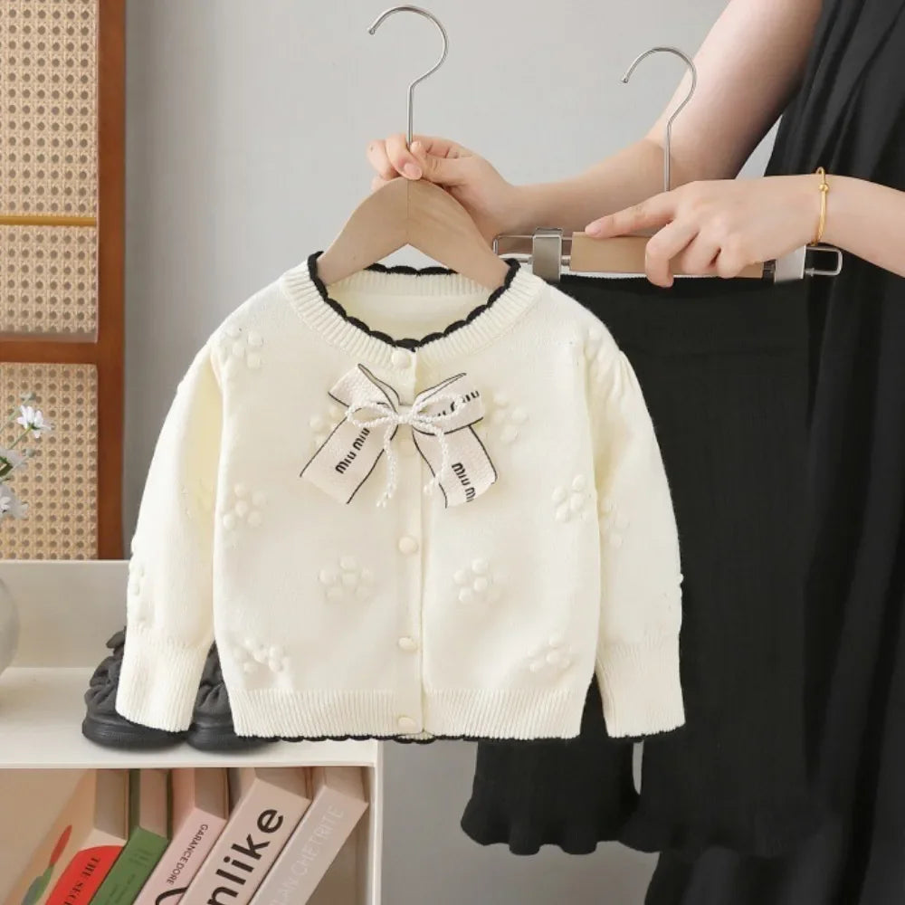 Knitted Sweater with Bow & Pants Set