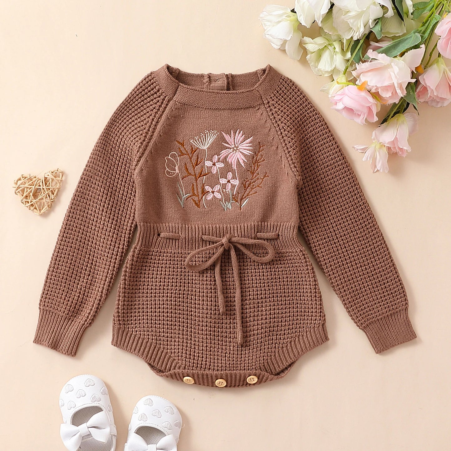 Soft Cotton Flower Embroidery Romper