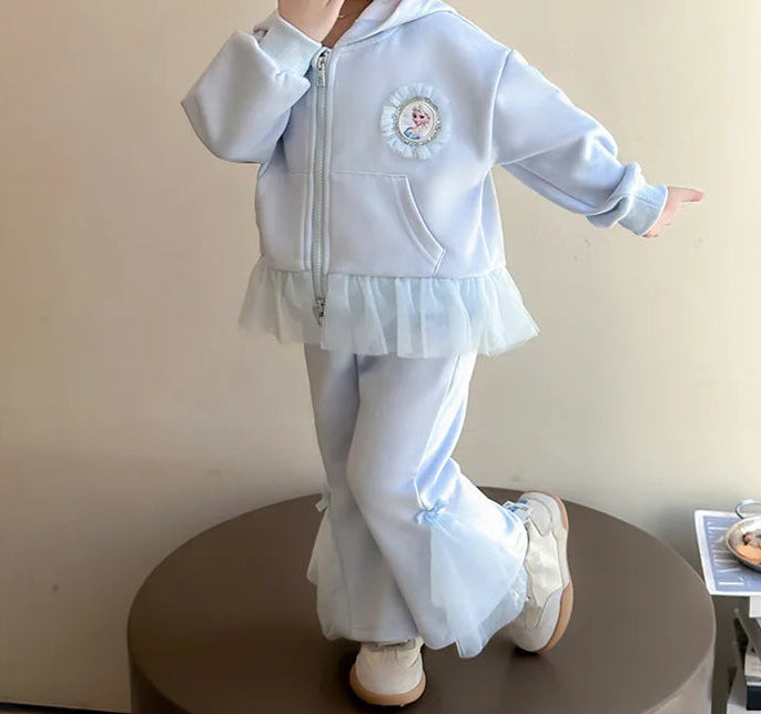 Elsa Princess Zippered Hooded Jacket & Bellbottom Pants