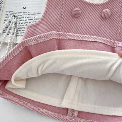 Pink and Blue Bow Vest & Pleated Skirt Two Piece Set