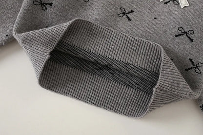 Bow Sweater And Pleated Skirt Set