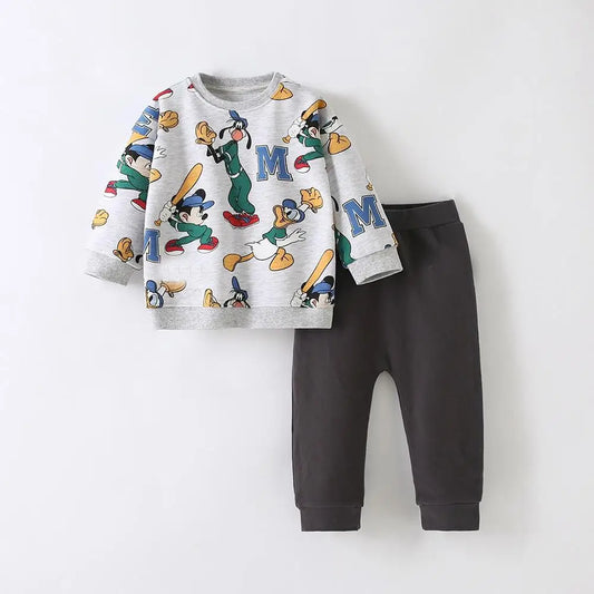 Playful Cartoon Baby Sweatshirt & Trousers 2pcs Set