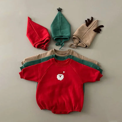 Soft Cotton Fleece Christmas Bodysuit With Hat