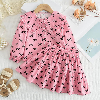 Two Piece Bow Top & Pleated Skirt Set