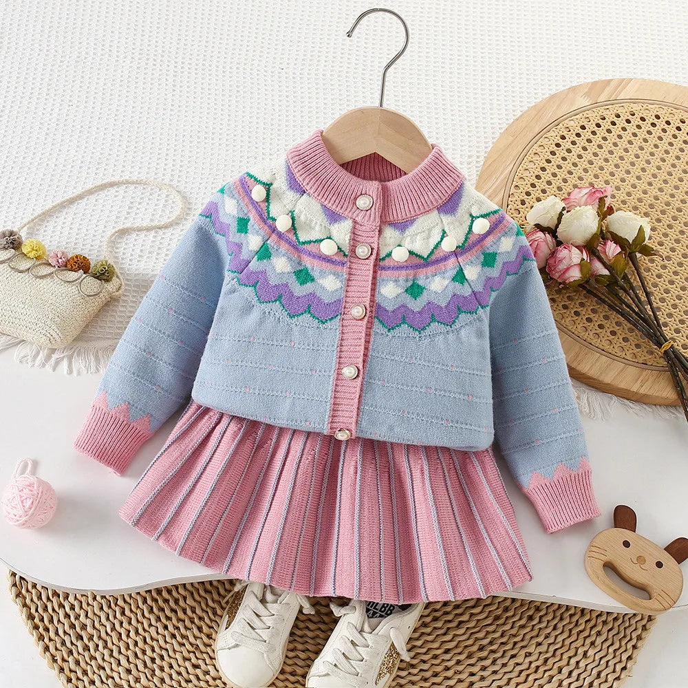 Sweet and Cute Knitted Sweater Top & Skirt Two-piece Set
