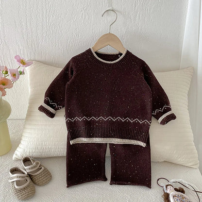Knitted Long Sleeve Pullover Top & Pants Set