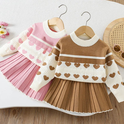 Knitted Sweater Love Top & Skirt 2 Set