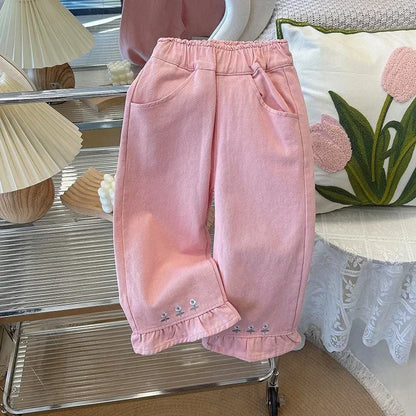 Elegant Embroidered Flower Jeans for Girls