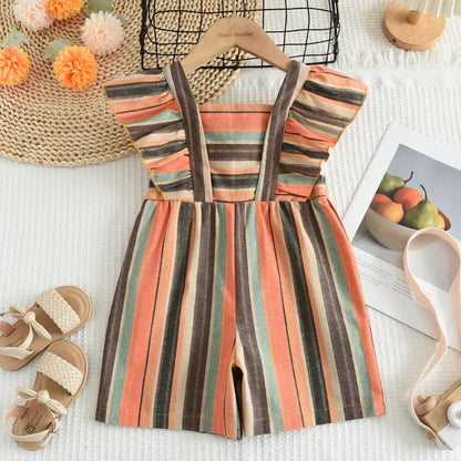 Flying Sleeve Vertical Striped Jumpsuit