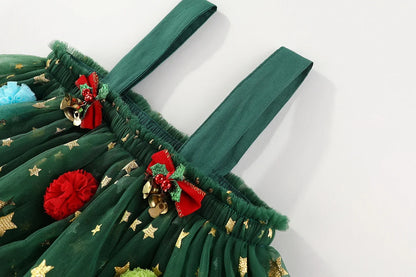 Christmas Green Mesh Sequins Dress