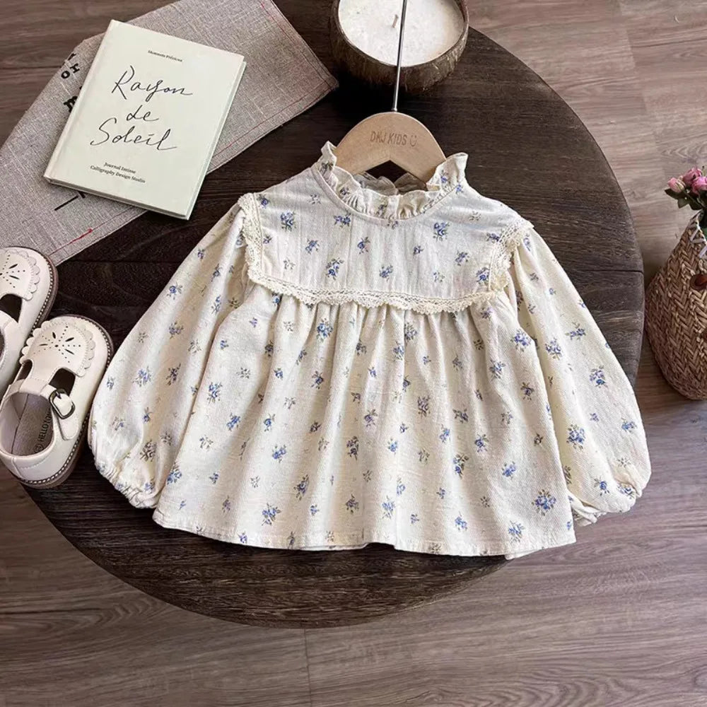 Floral Doll Shirt & Lace Ankle Pants Two-Piece Set