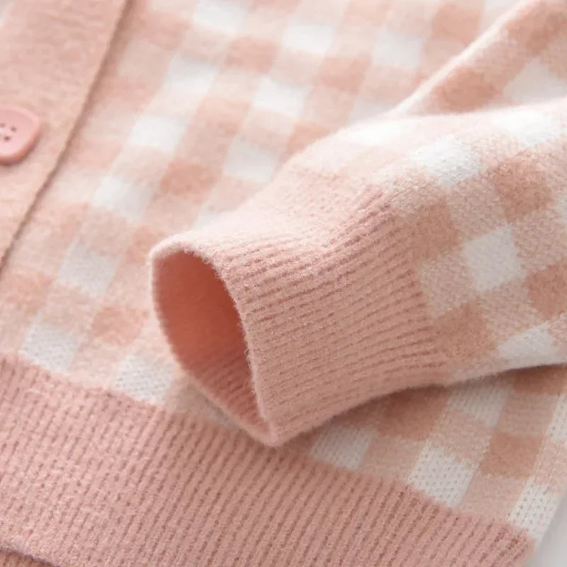 Sweater Cardigan & Pleated V-Neck Camisole Dress Set