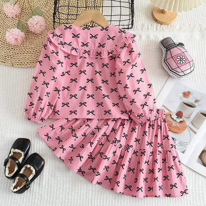 Two Piece Bow Top & Pleated Skirt Set