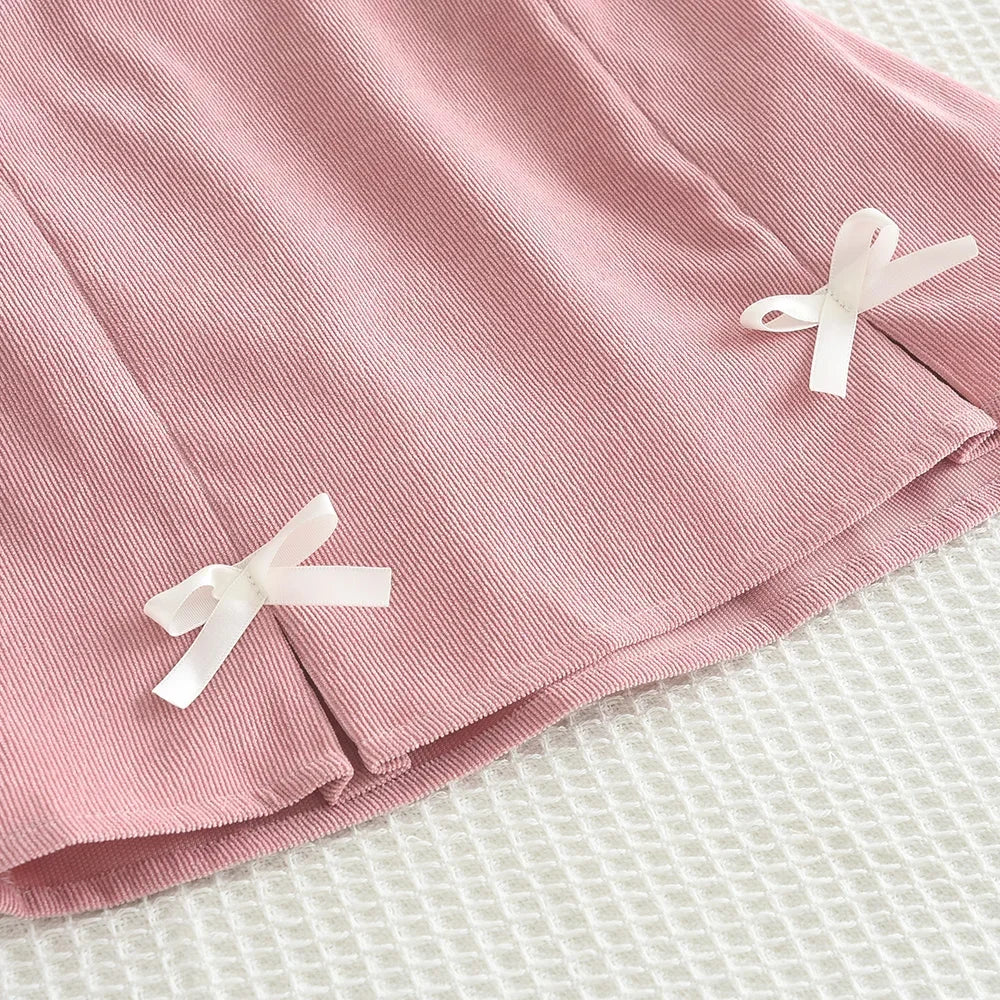 Sweet Lapel Embroidered Top & Bow Skirt Two-piece Set