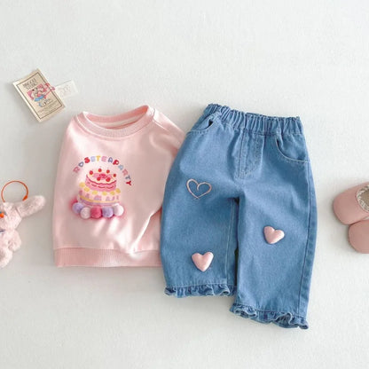 Cute Love Heart Denim Pants