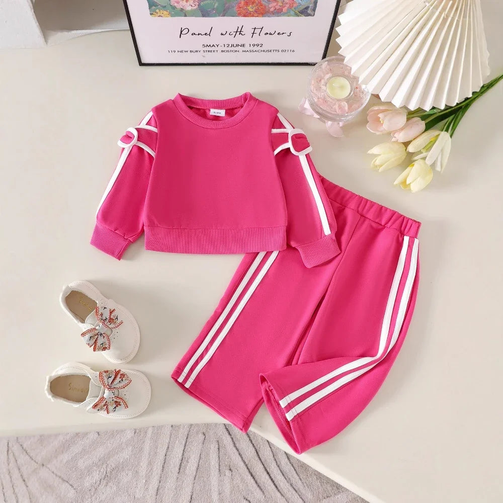 Pink Sweatshirt & Striped Pants Two-piece Set
