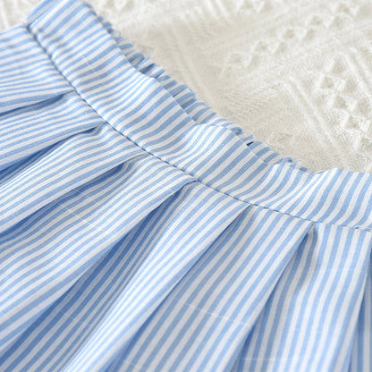 Striped Ruffled Shirt & Skirt 2Pcs Set