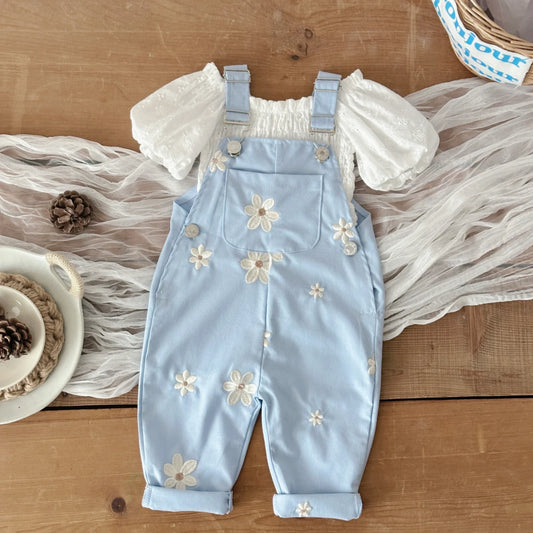Baby Suspender Pants Flower Embroidery Loose Overalls
