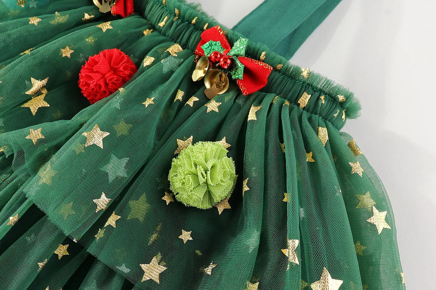 Christmas Green Mesh Sequins Dress