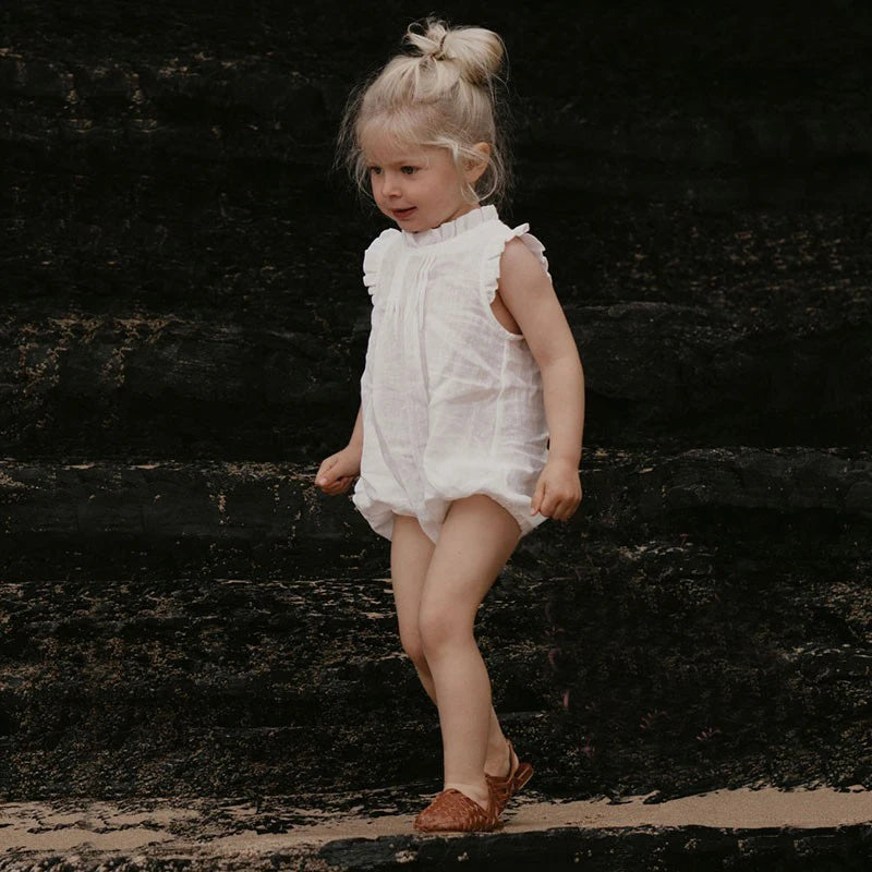 Vintage Ruffle Lace Baby Romper – Cotton Linen Bodysuit
