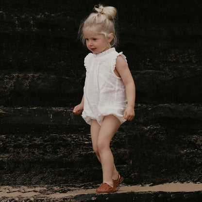 Vintage Ruffle Lace Baby Romper – Cotton Linen Bodysuit
