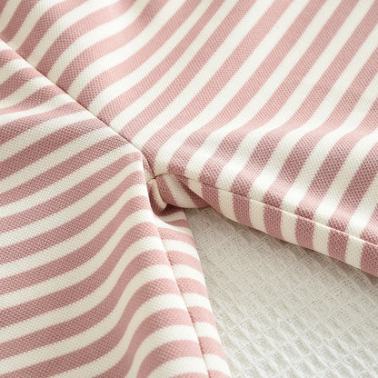 Stripe Collar Long Sleeve Top And Pants Set