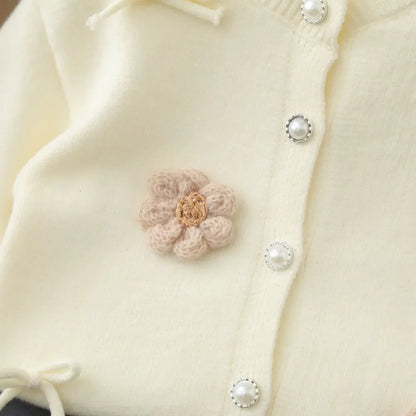 Sweet and Cute Flower Knitted Cardigan & Pleated Skirt Two-Piece Set