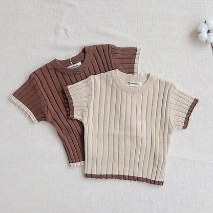 Knitted Short Sleeved Pullover Top & Shorts Set