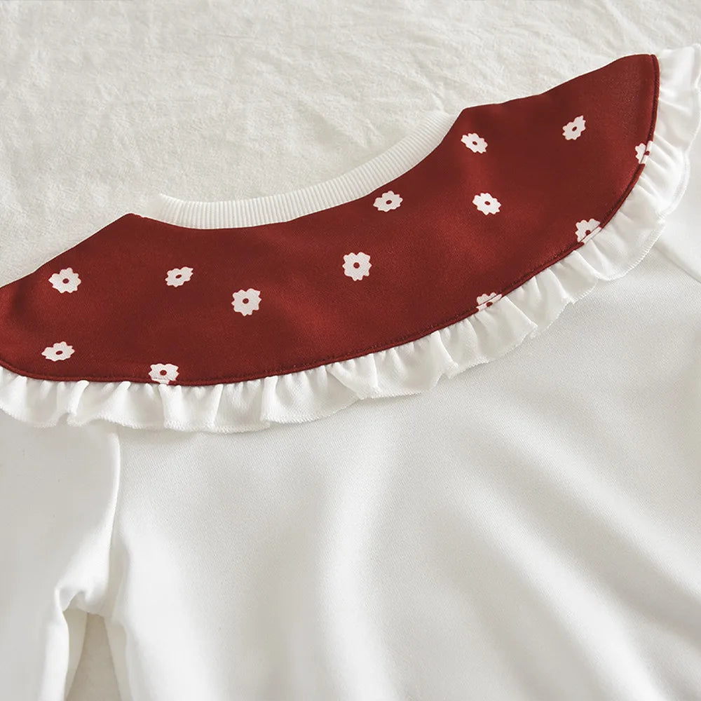 Collar T-shirt Top & Flower Pants Two-Piece Set