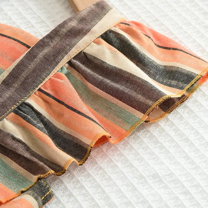 Flying Sleeve Vertical Striped Jumpsuit