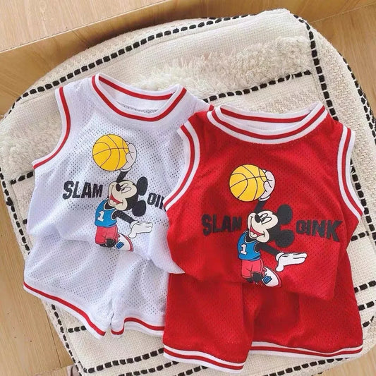 Mickey Crewneck Vest & Shorts Basketball Set