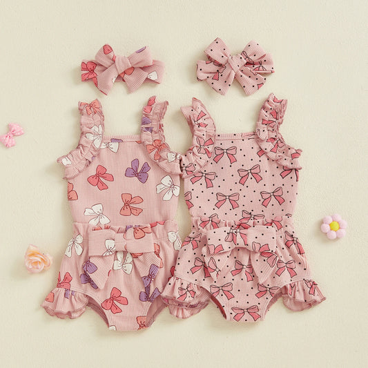 Sleeveless Romper With Bow & Ruffled Shorts