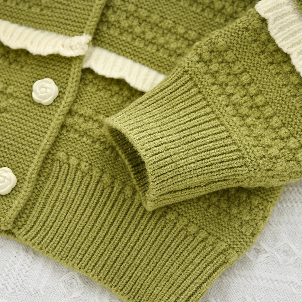 Doll Collar Cardigan & Pleated Skirt Two-piece Set