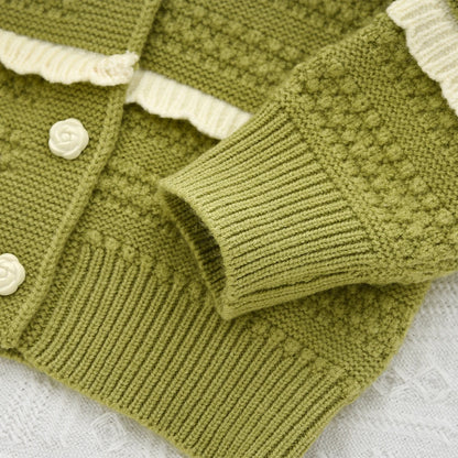 Doll Collar Cardigan & Pleated Skirt Two-piece Set