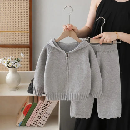 Knitted Hooded Sweatshirt & Pants 2-piece Set