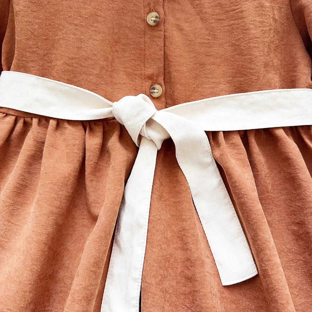 New Long Sleeved Casual Dress With Bow Tie